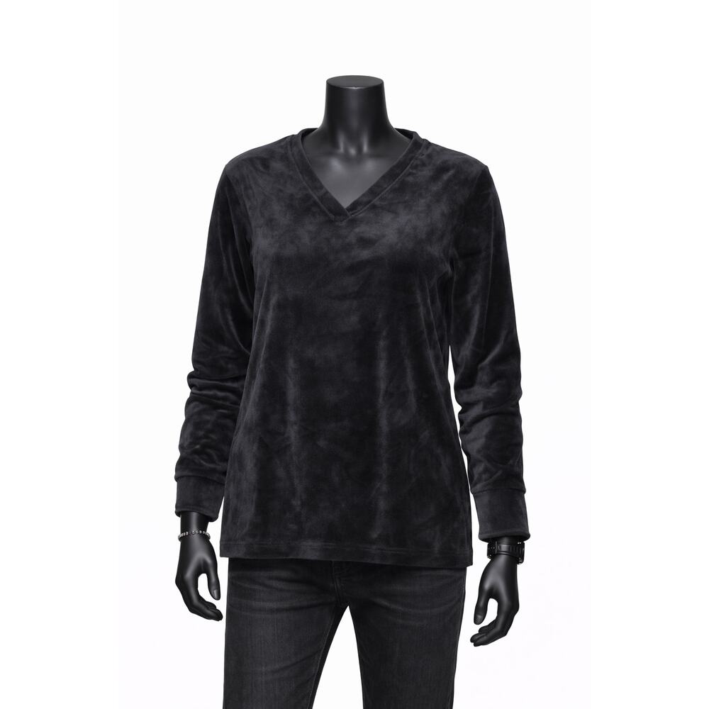 D&Co Active Women's‎ Plush Fleece Pullover Top Black V-Neck Size [S]